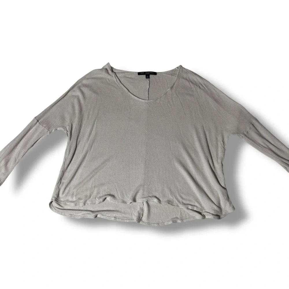 One Clothing Cream Thermal Knit Relaxed Fit Scoop Neck Comfy Long Sleeve Top
